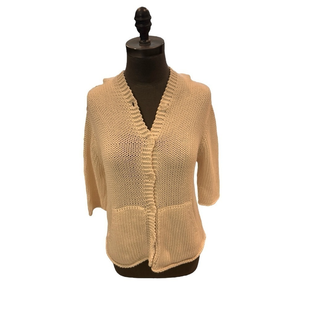 DKNY Cream Chunky Knit Hooded Cardigan Medium Large